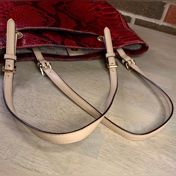 Michael Kors East West Burgundy Red Python Embossed Leather Shoulder Tote Purse - Picture 10 of 11